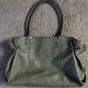 Carlos Falchi beautiful leather large bag with interior sections. Sage green.